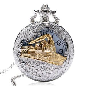 Retro Hollow Train Quartz Pocket Watch